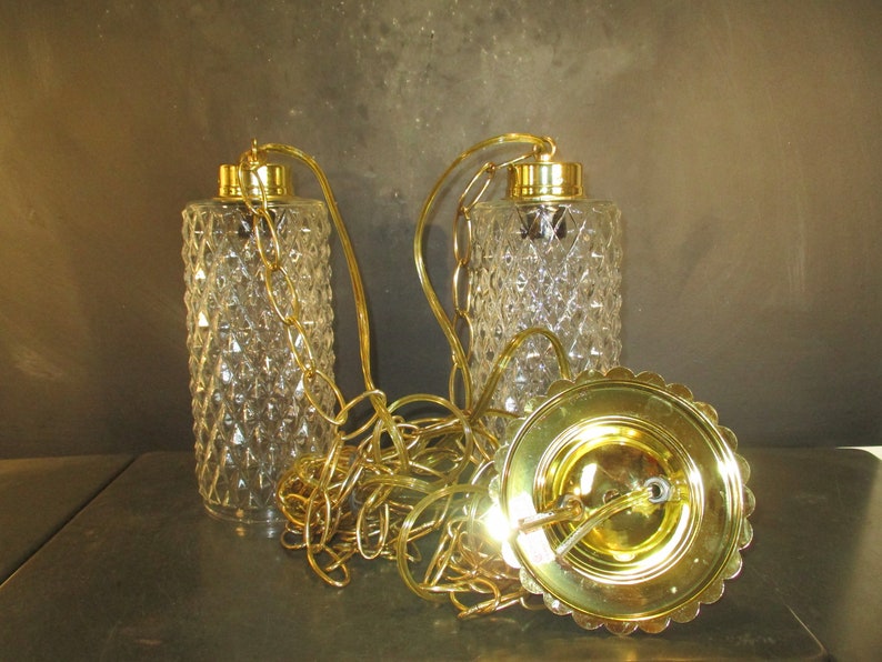 Vintage Pressed Glass Double Swag Ceiling Light Fixture Etsy