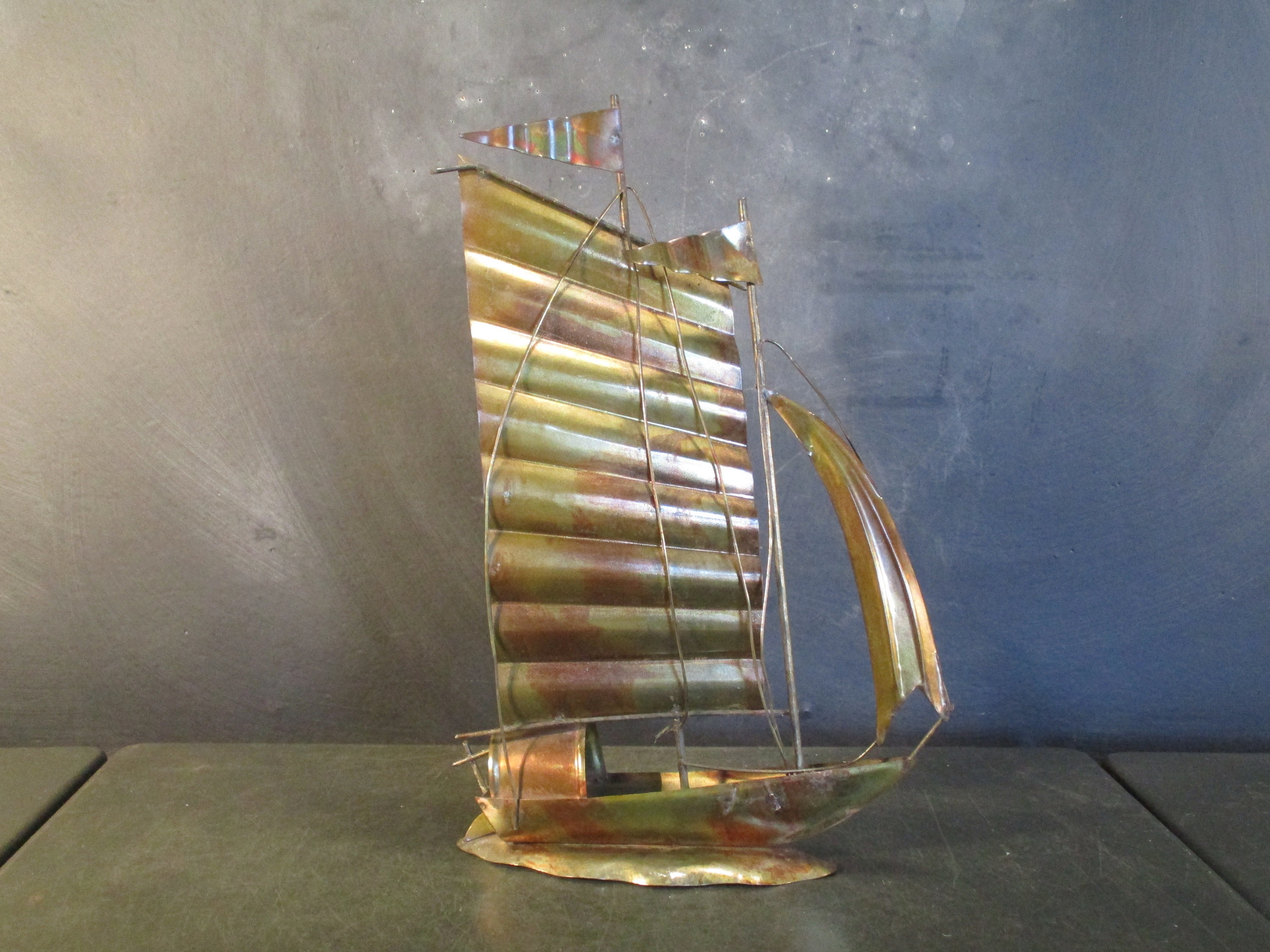 Vintage Metal Boat Sculpturebrutalist Sailboat Etsy