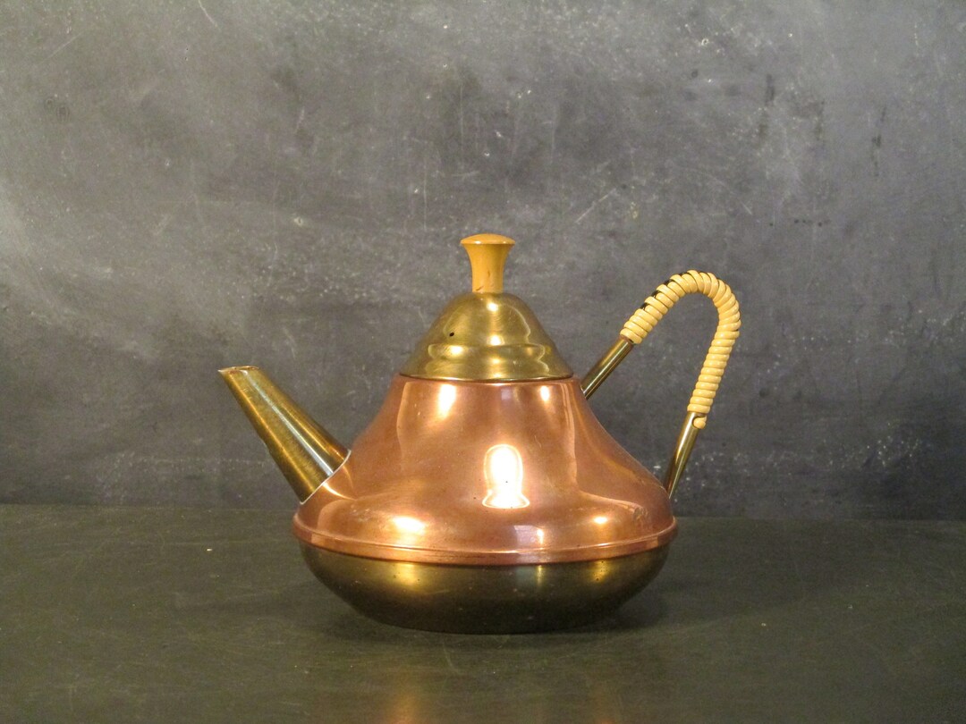 Vintage Copper and Brass Teapotmid Century Modernsmall Teapot Etsy