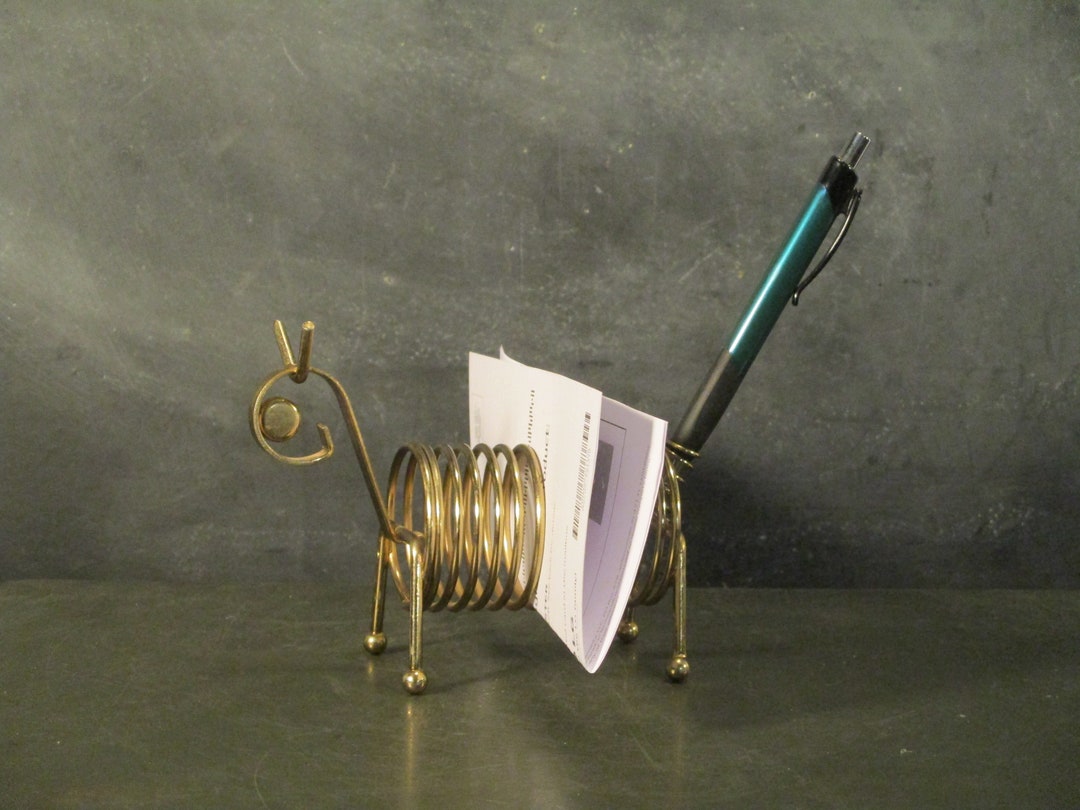 Vintage Metal Coil Letter Pencil Holderdog Letter Holder Etsy