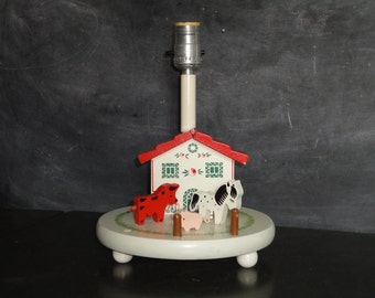 Vintage Irmi Nursery Originals Wooden Lamp-Nursery Plastics-Farmyard Barnyard- Animals-Cow Horse Pig-Childs Room Decor