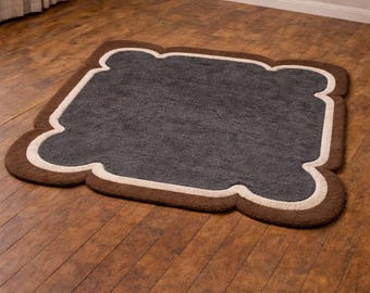 Alfombra abstracta de mezcla de lana tejida a mano, alfombra moderna orgánica para sala de estar.