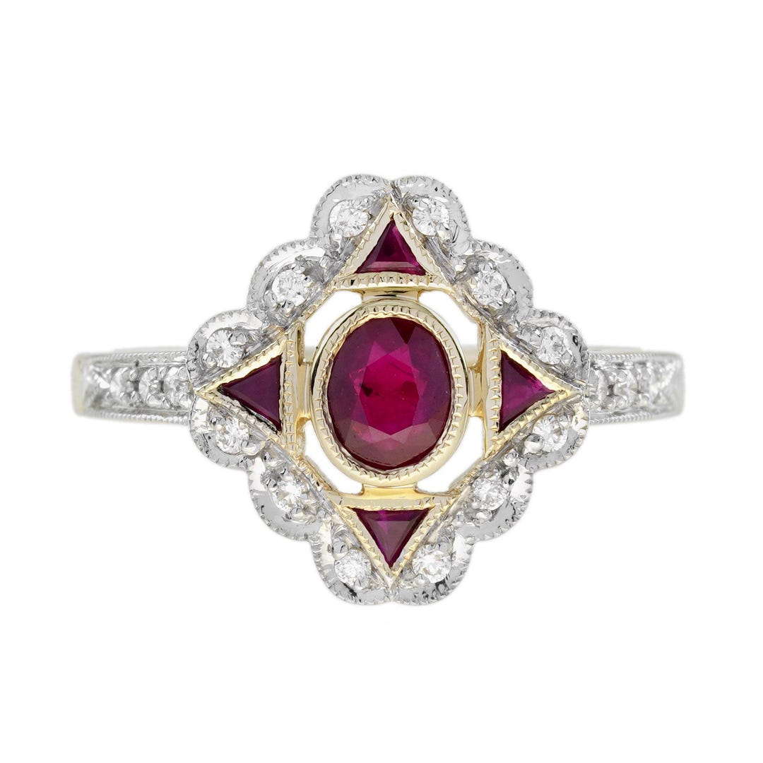 Ruby and Diamond Art Deco Style Engagement Ring in 14K White Gold - Etsy