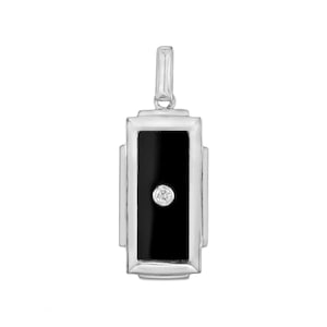 Diamond and Onyx Art Deco Style Rectangular Pendant in 9K-18K Yellow Gold