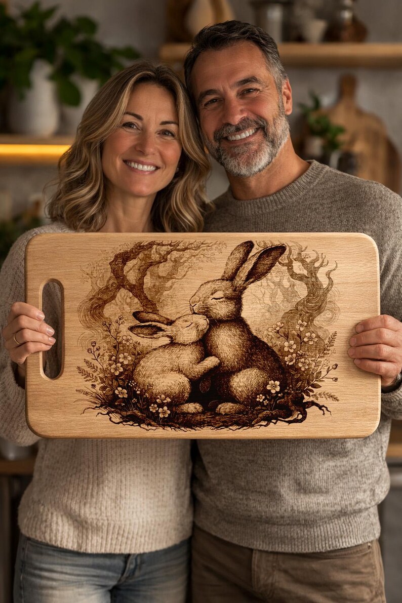 Rabbit Engraved Bunny Engraving File Love Rabbits PNG for Laser Vintage Woodland Rabbit ...