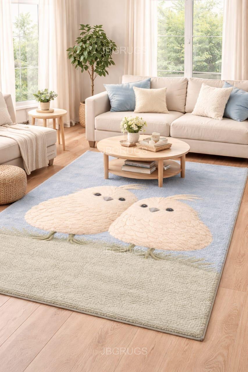 Hand Tufted Owl Area Rug, Cute Bird Design Rug, Soft Wool Cut Pile Carpet for Living Room, Nursery &