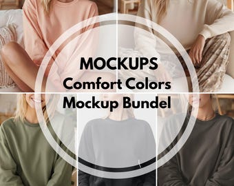 Comfort Colors 1566 Sweatshirt Mockup Bundle, Höst Canva Mall, Färg- och Storlekstabell Redigerbar, Digital Nedladdning, 1566 Design Kit