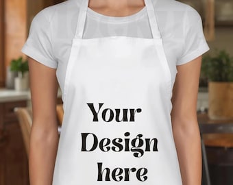 White Apron Mockup on Female Model, Minimal Kitchen Apron Mockup, Clean Neutral Cooking Apron, Etsy Listing Image