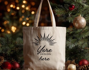 Mockup canvas tas, shopper van natuurlijk katoen, foto in minimalistische lifestyle-stijl, neutrale digitale download