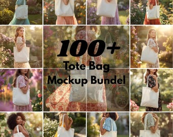 Tote Bag Mockup Bundle 100+ Images, Aesthetic Outdoor Garden Lifestyle Tote Mockups, Canvas Bag Mockup Pack for Printify POD Designers