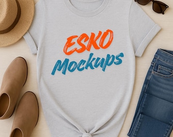 Gildian 64000 Sport grey T-Shirt Mockup, Blue Tee Flat Lay PNG, Unisex Neutral Shirt Mock Up, Modern Lifestyle Boutique Photo