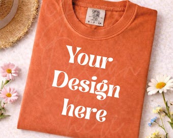 Yam T-Shirt Mockup | Comfort Colors 1717 | Warm Earthy Orange Tee Flat Lay | Minimal Plain Flatlay Photo, Real Mockup PNG