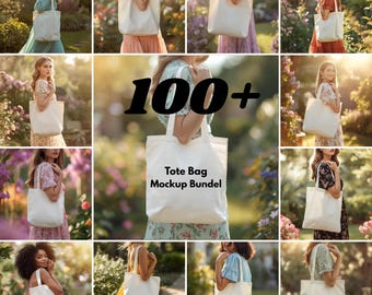 Tote Bag Mockups 100+ Bundle, Garden Floral Outdoor Lifestyle Photos, Canvas Tote Bag Mockup Pack for Printify Print on Demand Shops