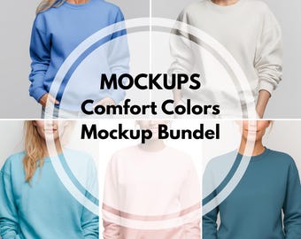Comfort Colors 1566 tröja Mockup, unisex rundhalsad mall, redigerbar Canva, färgkarta, digital mockup-paket, nedladdning