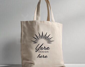 Mockup canvas tas, shopper van natuurlijk katoen, foto in minimalistische lifestyle-stijl, neutrale digitale download