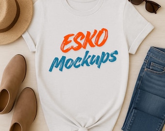 Gildan 64000 Ice grey T-Shirt Mockup, Blue Tee Flat Lay PNG, Unisex Neutral Shirt Mock Up, Modern Lifestyle Boutique Photo
