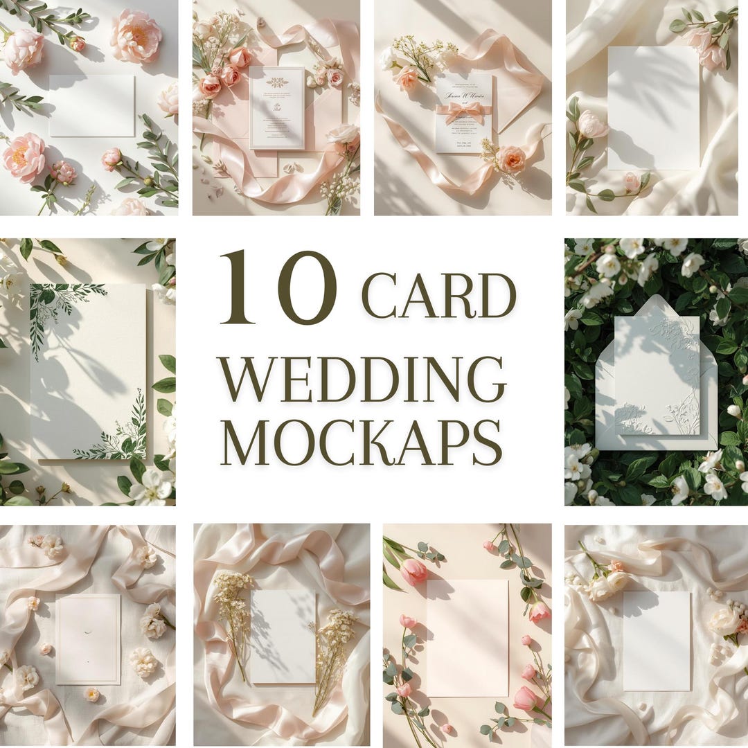 10 Wedding Card Mockups,elegant Invitation Card Bundle,5x7 Floral ...