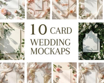 10 Wedding Card Mockups,Elegant Invitation Card Bundle,5x7 Floral Stationery Mock Up,Romantic Boho Wedding Suite PNG,Soft Light Card Display