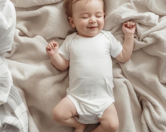 White Rabbit Skins 4424 Baby Bodysuit Mockup,Soft Christmas Newborn Onesie PNG,Holiday Infant Flat Lay Photo,Baby Shower Gift Mockups Bundle