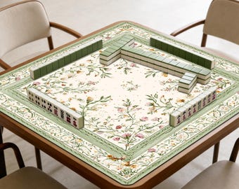 Tappetino da mahjong retrò con fiori selvatici, tappetino da gioco floreale verde salvia, tappetino da mahjong antiscivolo e spesso, decorazione per scrivania, tovaglia