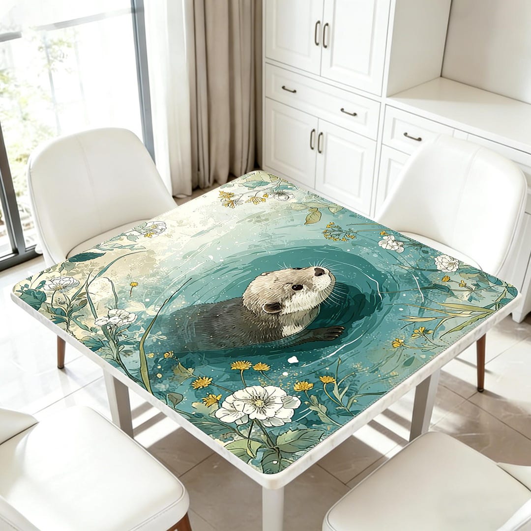 Charming Otter Mahjong Mat – Simple Floral Pattern Table Mat, Non-slip ...