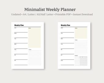 Minimal Weekly Organizer with Task List | Undated Printable PDF for Clear Planning