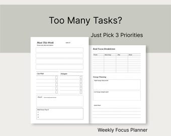 Weekly Planner PDF, Weekly Planning Worksheet, Task Organizer Printable