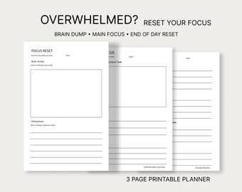 Brain Dump Printable, ADHD Planner PDF, Focus Worksheet, Daily Planning Sheet
