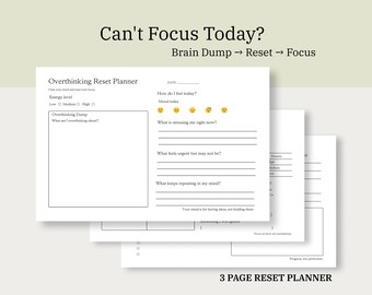 Overthinking Worksheet, Brain Dump Printable, ADHD Planner PDF, Focus Planner