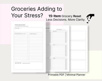 Grocery List Printable PDF, Meal Planning Worksheet, Shopping List Template
