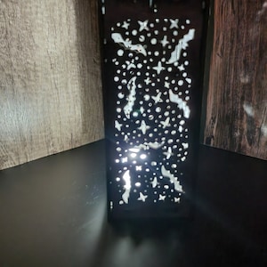 Wooden Black Glittery Bat Lantern