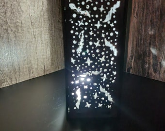Wooden Black Glittery Bat Lantern