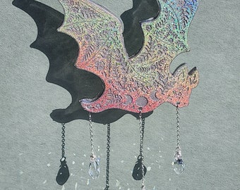 Silver Holographic Rainbow Bat Suncatcher