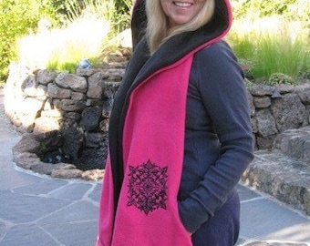 Black/Hot Pink Hooded Scarf with Pockets