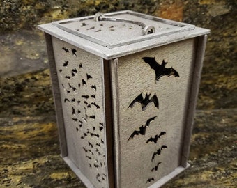 Dark Grey or Black Acrylic Wash Wooden Bat Lantern