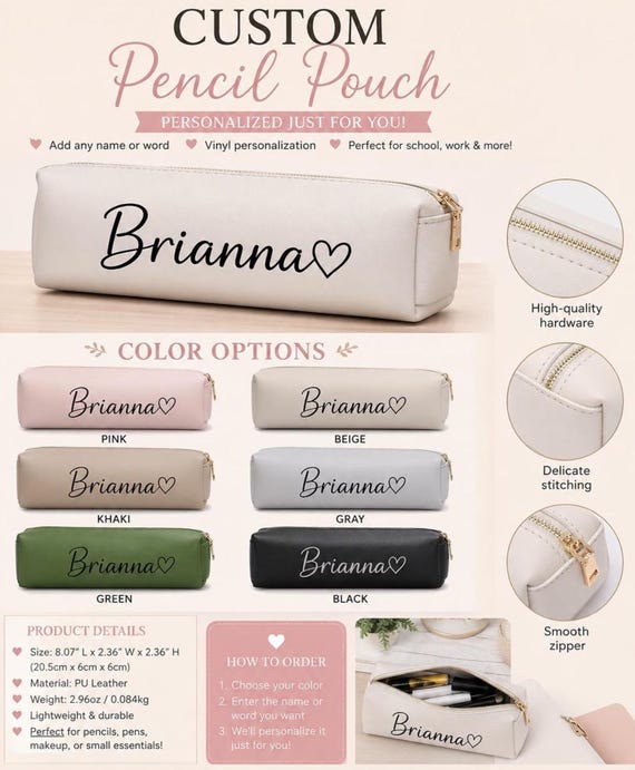 Custom name Pencil Case Faux Leather