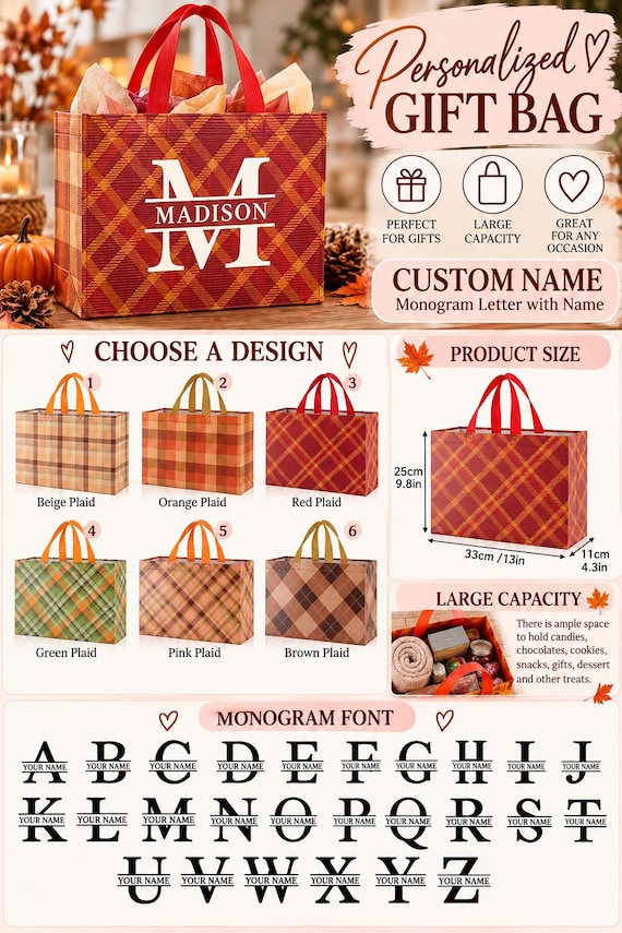 Personalized plaid tote bags