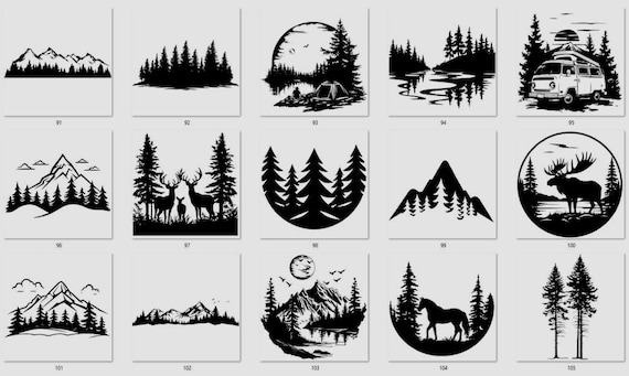 Mountain and Forest Landscape Decals, Multiple Colors and Sizes (Wall Art)
