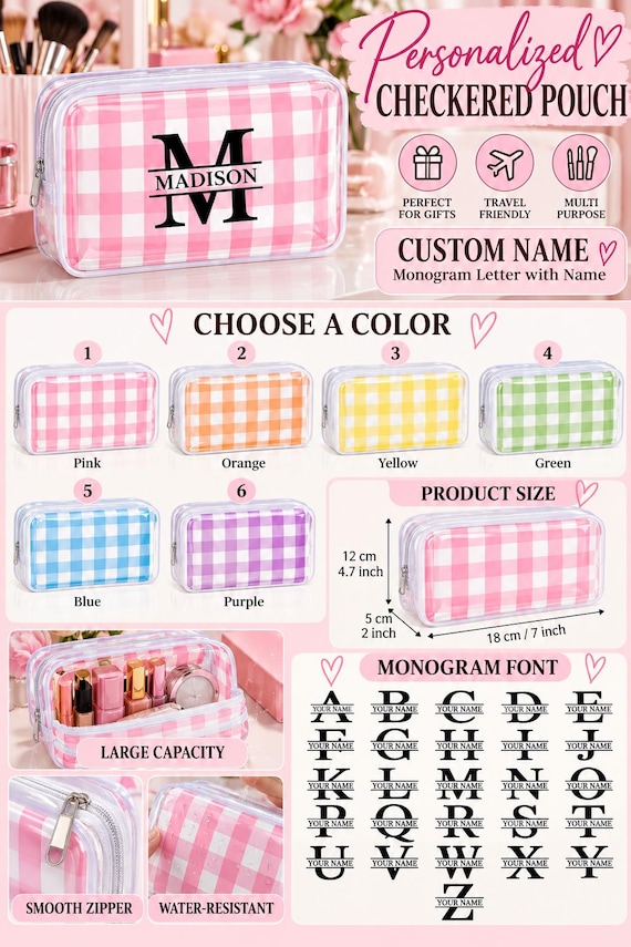 Personalized Checkered pouch