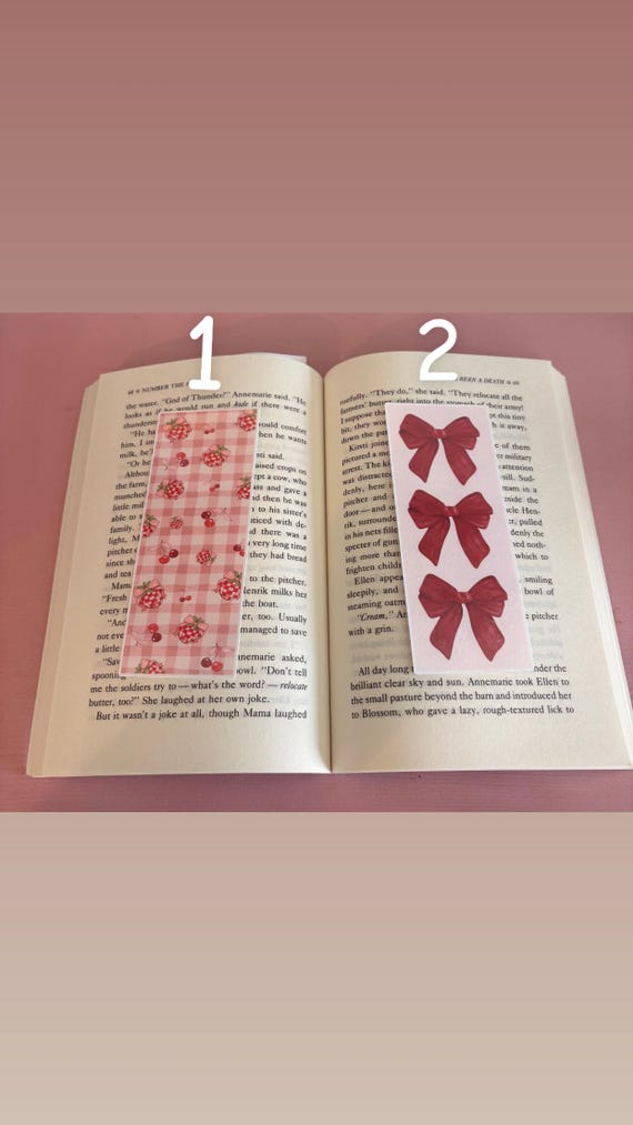 Pink Ribbon Bookmark – Cherry Pattern, Reading Accessory