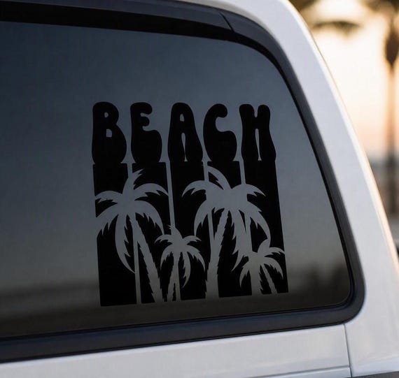 Outer Banks Inspired Beach Palm Tree Vinyl Sticker Decal, Coastal Summer Decor