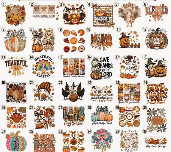 Fall Thanksgiving Stickers: Pumpkins, Turkeys, Grateful Blessed Designs