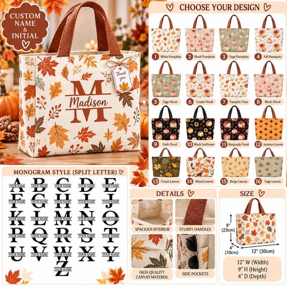 Personalized fall leaf tote bag