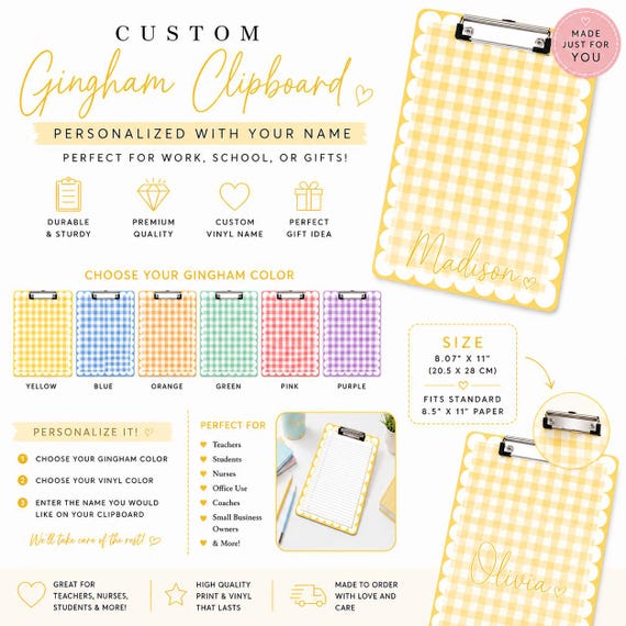 Custom gingham clipboard
