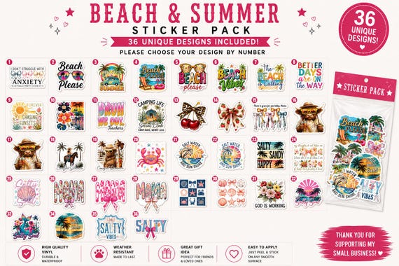 Beach summer sticker pack