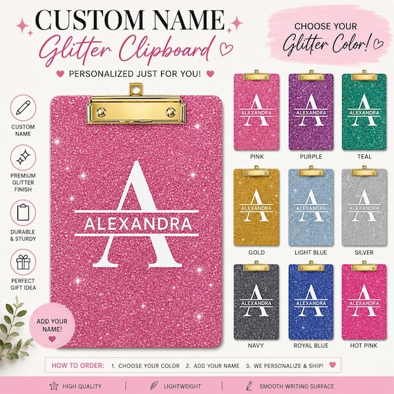 Custom Name glitter Clipboard