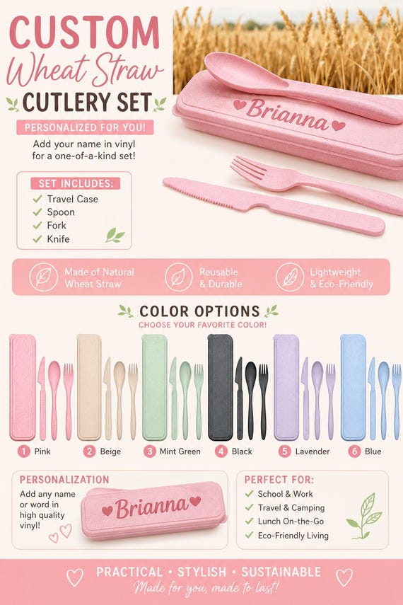 Custom Name  wheat straw cutlery set