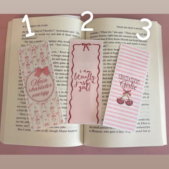 Pink Bookmarks: Main Character Energy, Book Girlie Designs