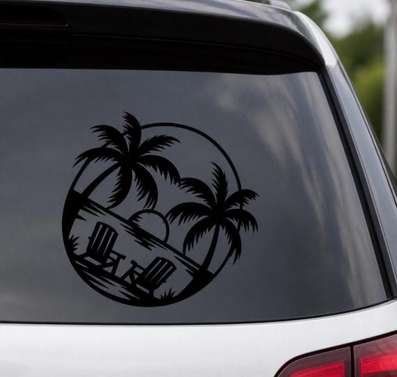 Sun set vinyl sticker, beach lovers decal