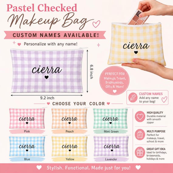 Pastel checked custom Name bag